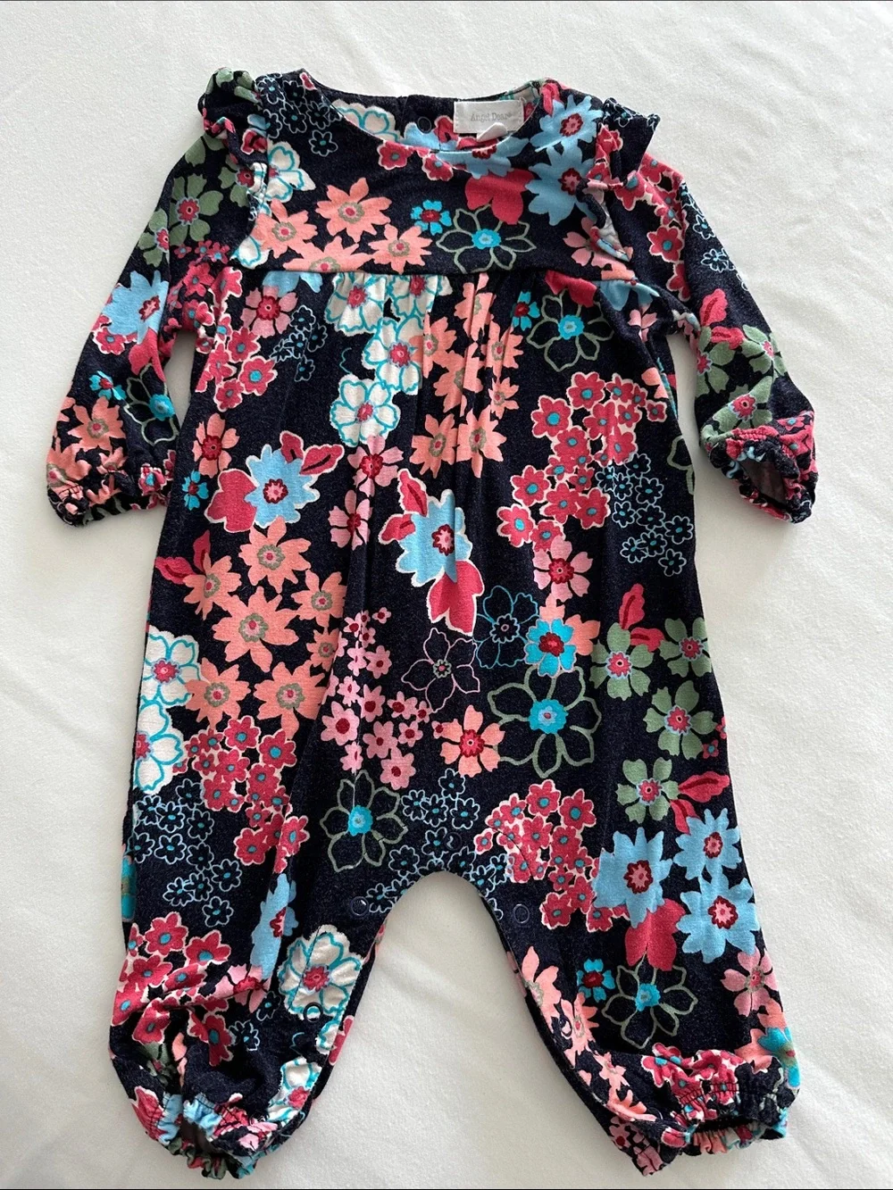 Angel Dear Navy Floral Long-Sleeve One-Piece Bodysuit with Pink & Blue Flowers